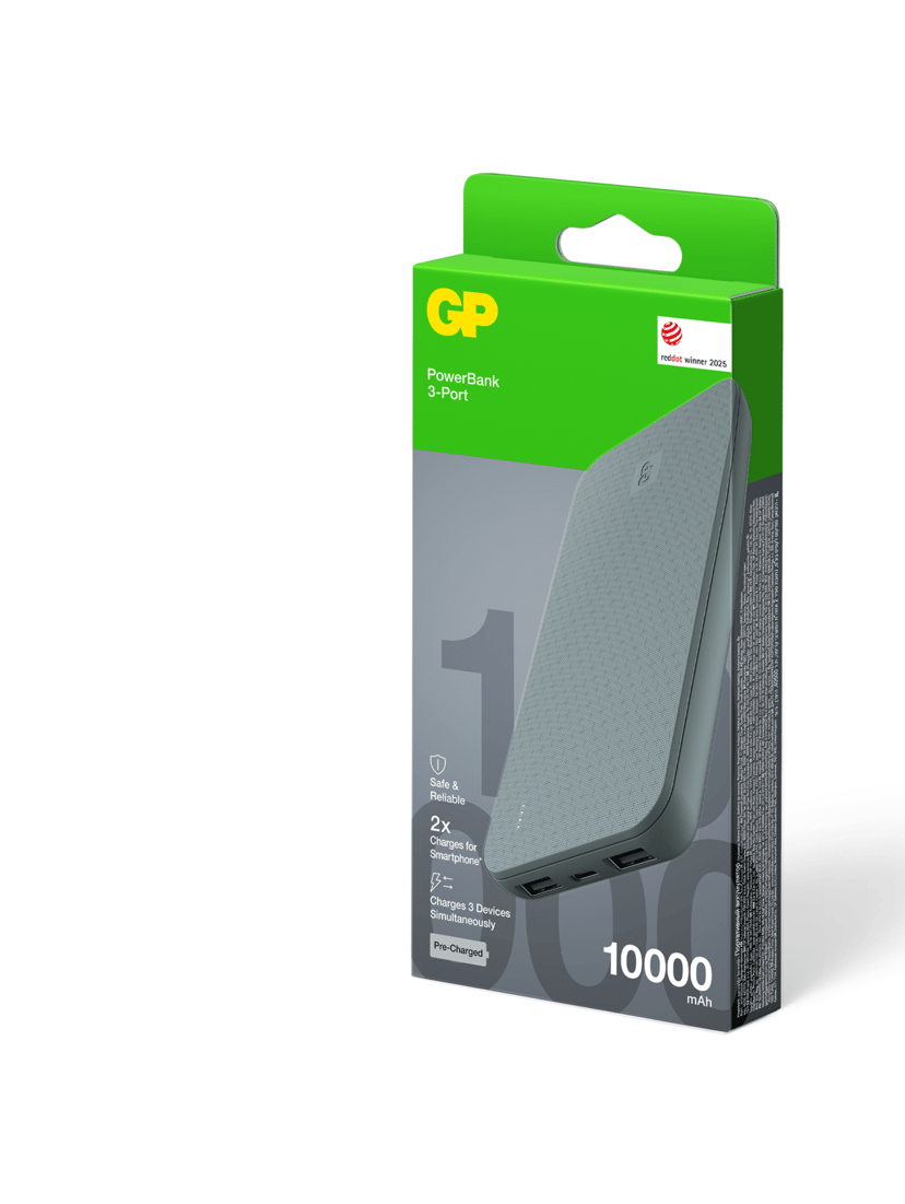 GP Powerbank Plus 3-Port 10000mAh, grå 10000, 37mAh Grå