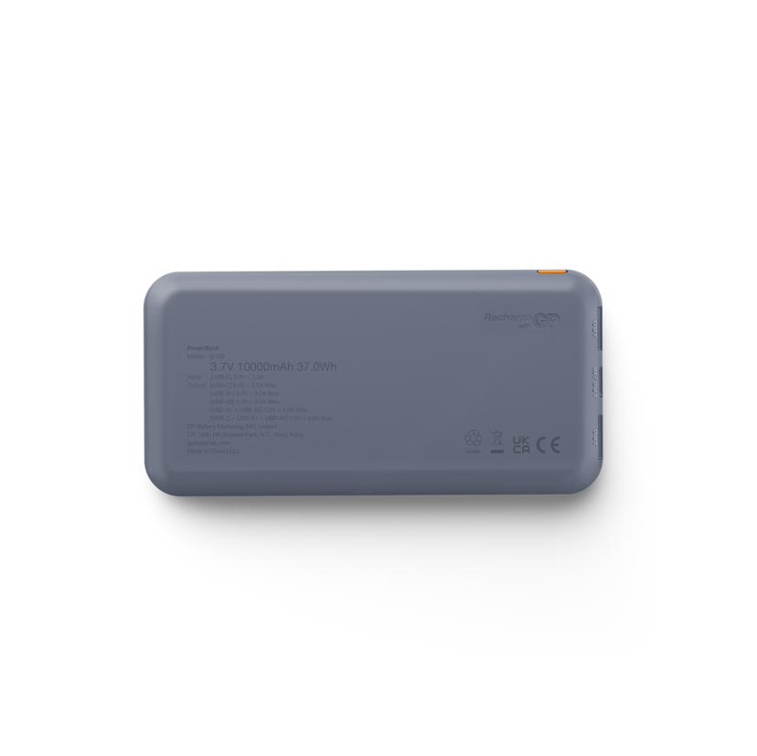 GP Powerbank Pluss 3-porter 10000mAh Blå 37, 10000Wh Blå