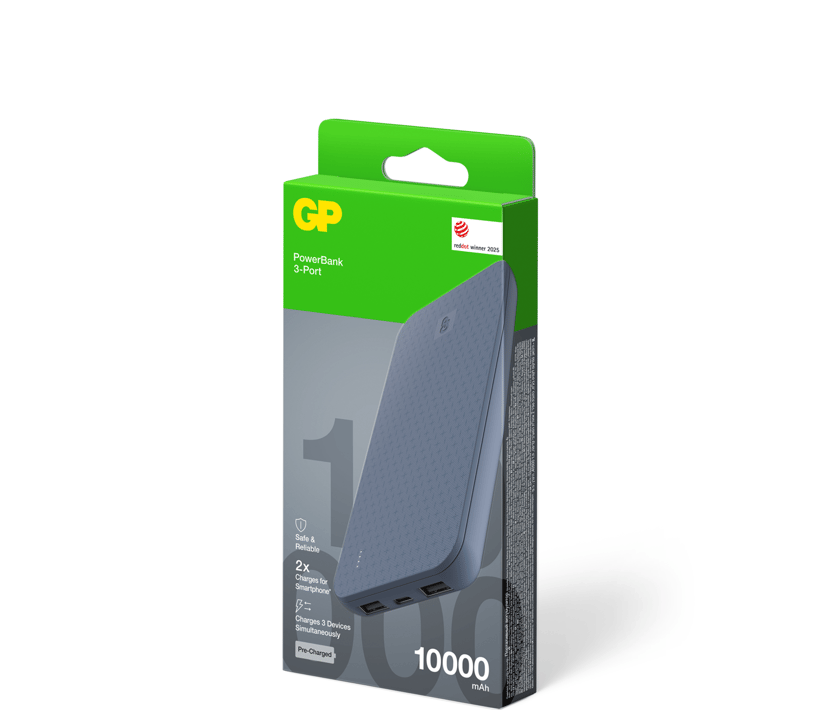 GP Powerbank Pluss 3-porter 10000mAh Blå 10000, 37mAh Blå