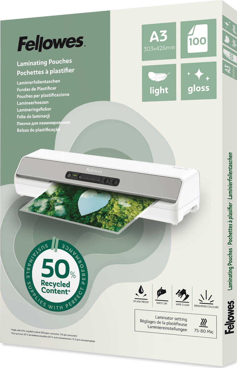 Fellowes Lamineringsficka, 50 % återvunnen, A3, 100 st