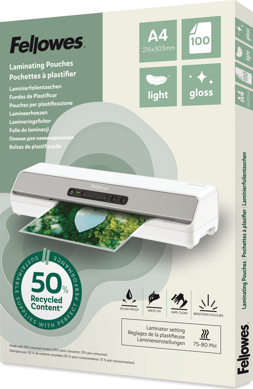 Fellowes Lamineringsficka, 50 % återvunnen, A4, 100 st