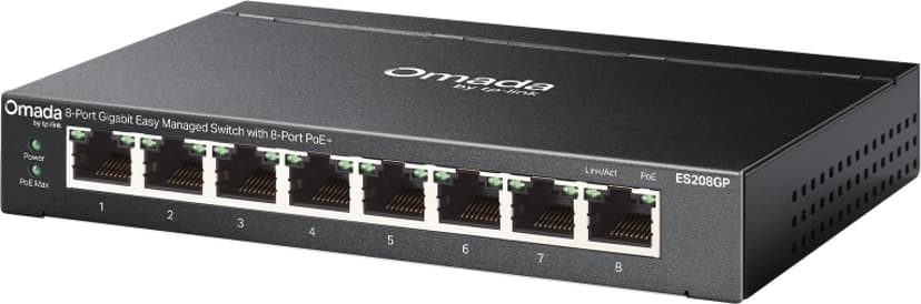 TP-Link Omada ES208GP verkkokytkin Hallittu L2 Gigabit Ethernet (10/100/1000) Power over Ethernet -tuki DIN rail musta