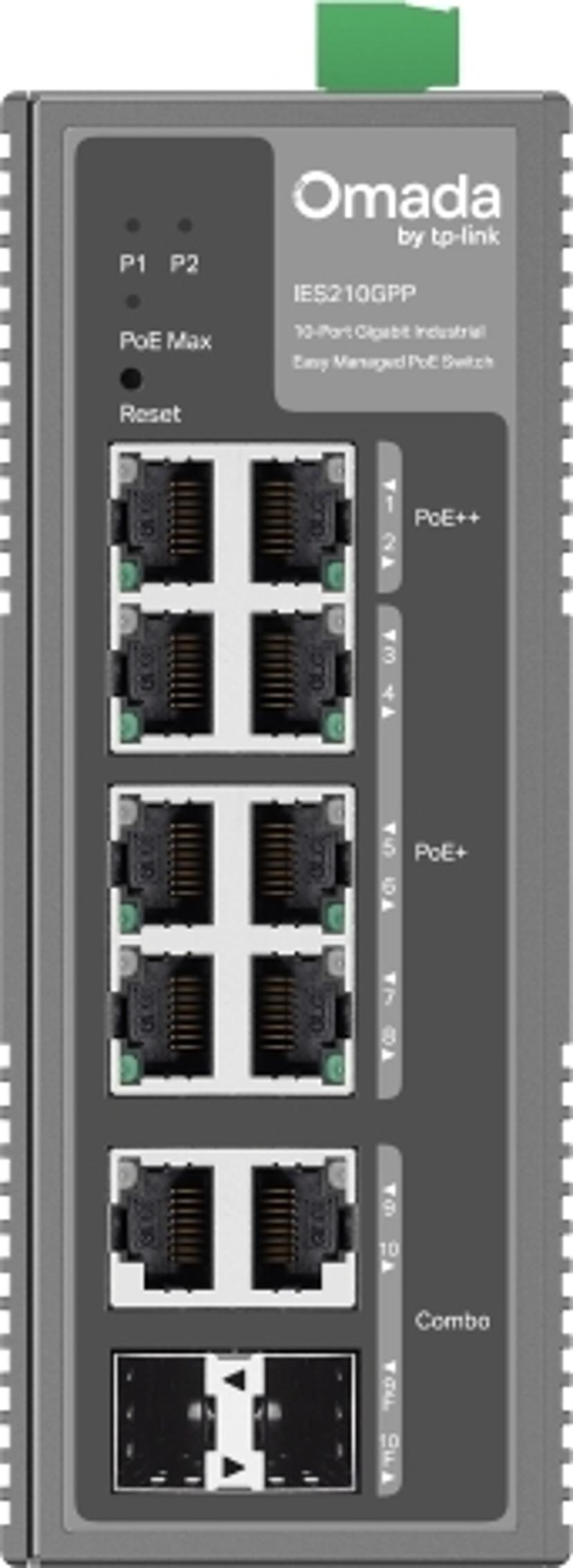 TP-Link Omada industriell 10‑portars Gigabit-switch, enkelt administrerad, med 6 PoE+-portar och 2 PoE++-portar