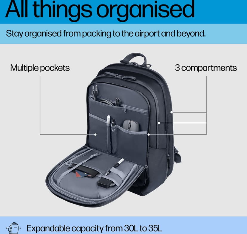 HP Travel Plus -reppu 30L 17" 17" 17.3" Polyesteri Sininen