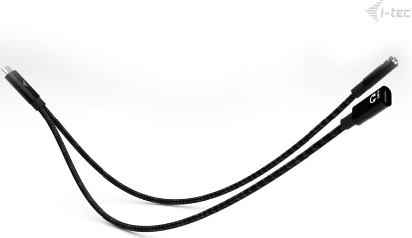 I-Tec USB-C Cable Splitter Audio/Data + PD100W 0.3m USB-C 2 x USB-C Musta
