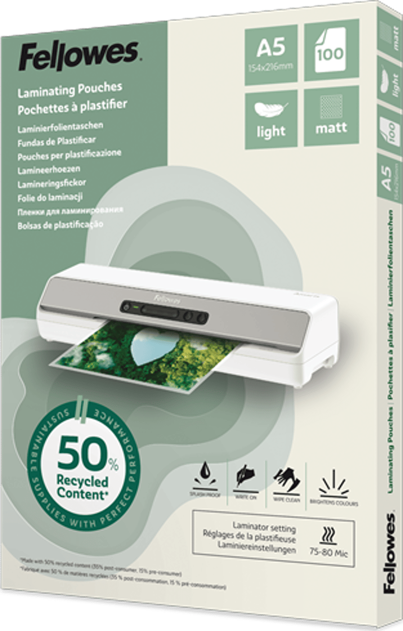 Fellowes Lamineringsficka 50% Återvunnen A5 100pcs Matt