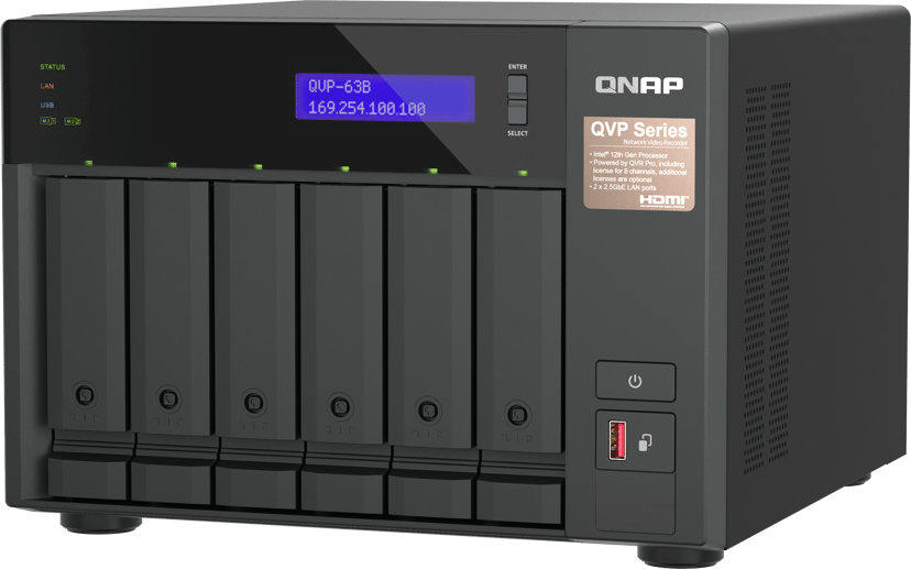 QNAP QVP-63B data-opslag-server NAS Tower Intel® Core™ i3 16 GB DDR4 0 TB Zwart