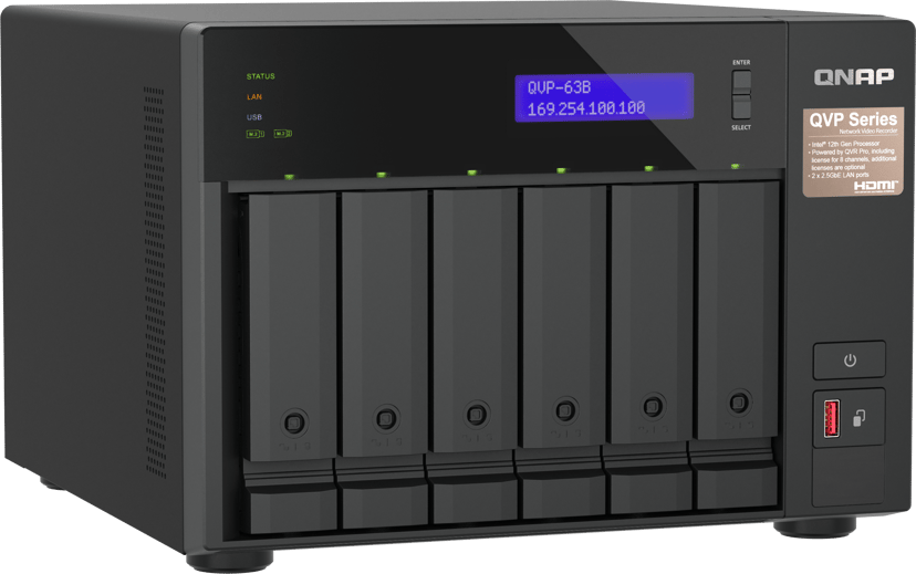QNAP QVP-63B NAS- & lagringsservrar Tower Intel® Core™ i3 16 GB DDR4 0 TB Svart
