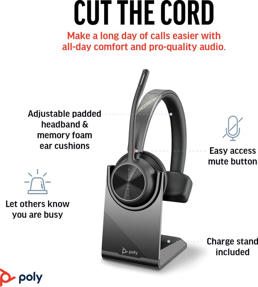 HP Poly Voyager 4310 incl Charging Stand Mono USB-A UC Musta
