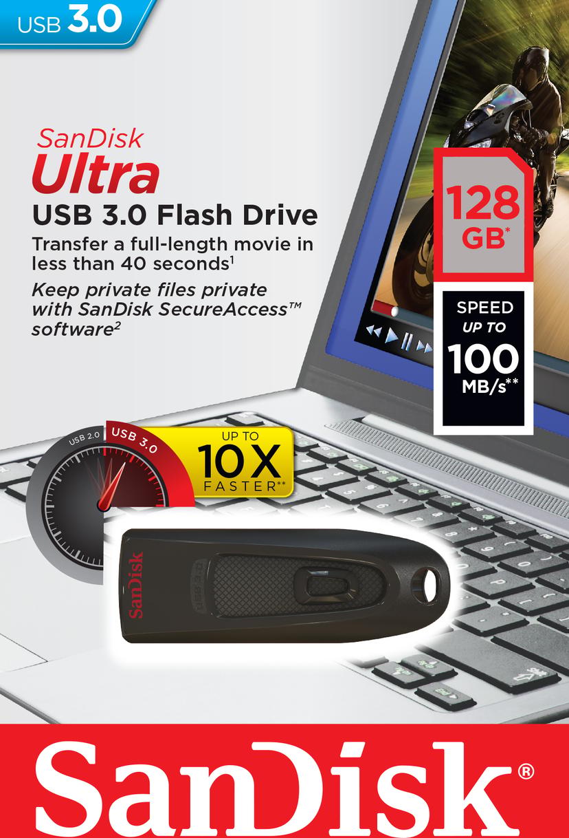 SanDisk Ultra 128GB USB-A Sort