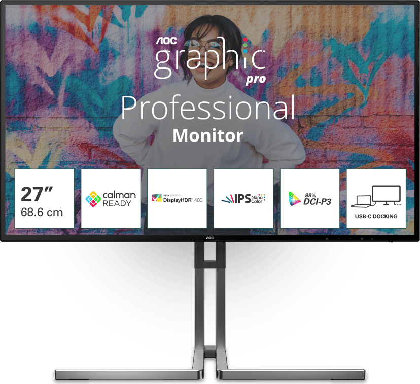 AOC U3 U27U3CV platta pc-skärmar 68,6 cm (27") 3840 x 2160 pixlar 4K Ultra HD LCD Svart 27" 3840 × 2160pixels Nano IPS 16:9 60Hz