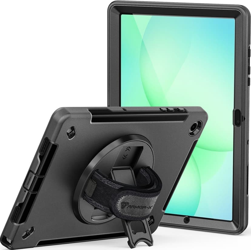 Armor-X Rainproof military grade rugged case with hand strap and kick-stand Samsung Galaxy Tab A11+ Svart
