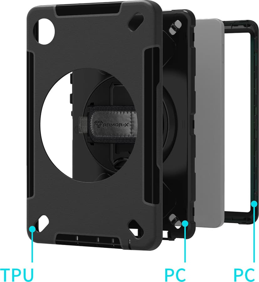 Armor-X Rainproof military grade rugged case with hand strap and kick-stand Samsung Galaxy Tab A11 Sort