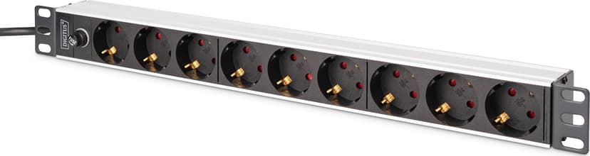 Digitus DN-95437 strømdistribusjonsenhet (PDU) 9 AC-utganger 1U Sort, Sølv