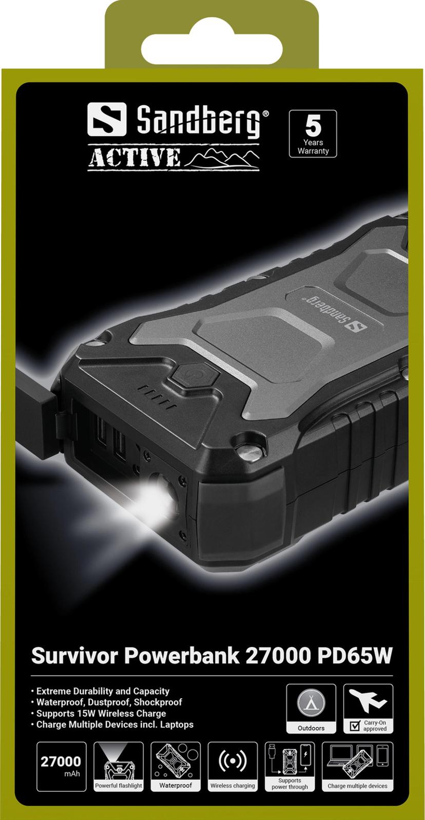 Sandberg Survivor Powerbank PD65W 27000mAh 27000mAh Svart