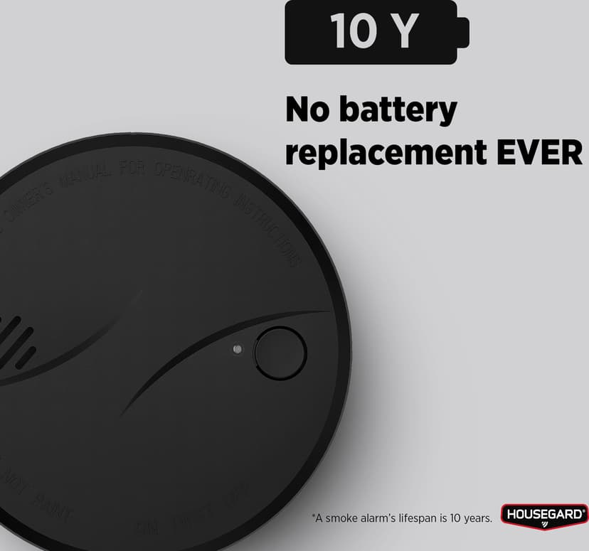 Housegard Black 10 Røykvarsler, optisk med innebygd 10-års batteri