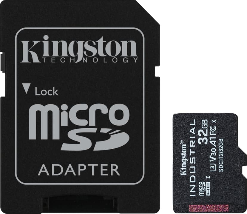 Kingston Technology 32GB microSDHC Industrial C10 A1 pSLC-kaart + SD-adapter 32GB MicroSDHC UHS-I