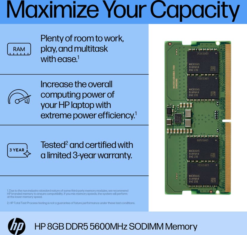 HP 8GB DDR5 5600 SODIMM-minne 8GB 5600MHz DDR5 262-pin SO-DIMM
