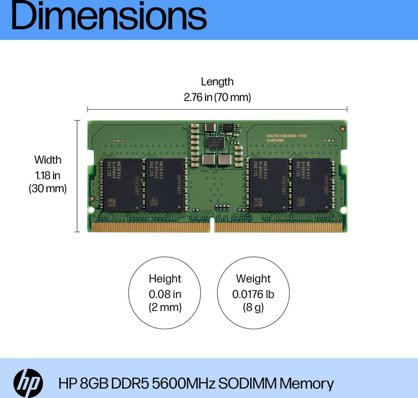 HP 8GB DDR5 5600 SODIMM-minne 8GB 5600MHz DDR5 262-pin SO-DIMM
