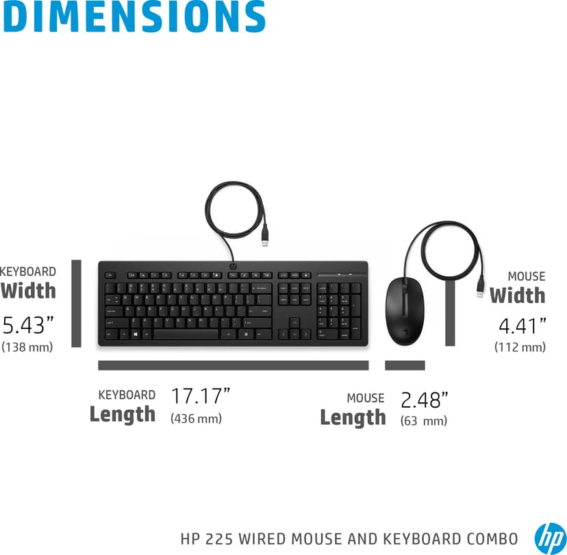 HP 225 trådad mus- och tangentbordskombination Kabel