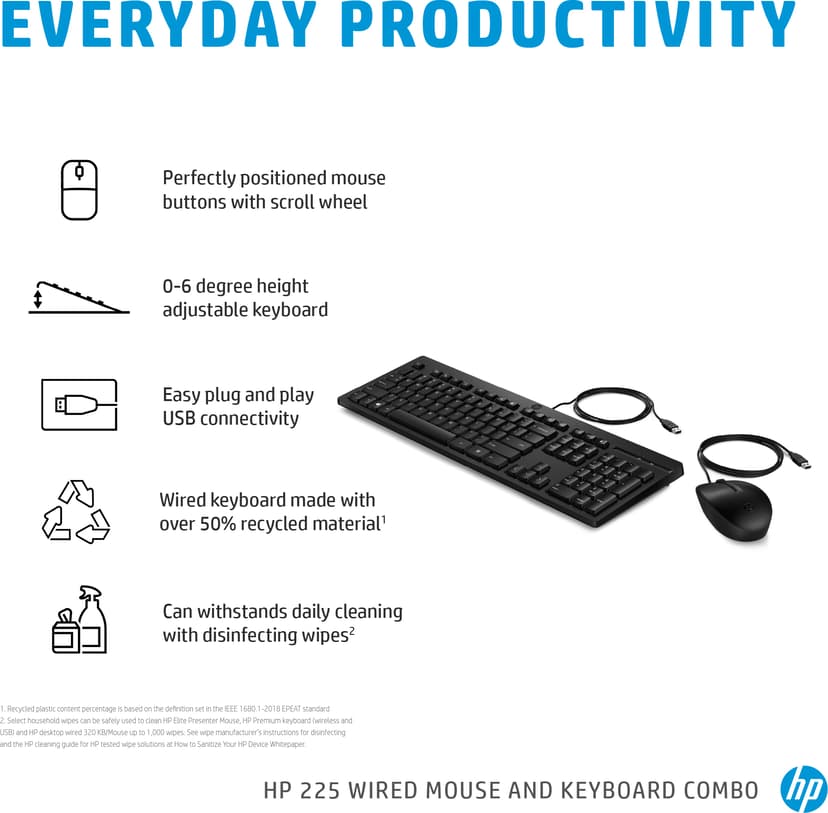 HP 225 trådad mus- och tangentbordskombination Kabel