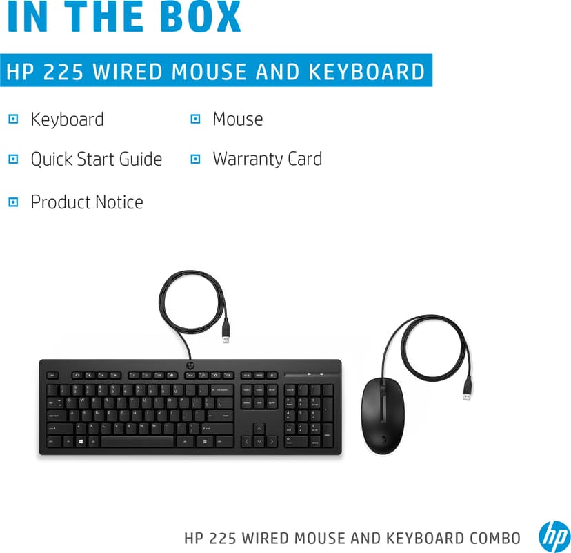 HP 225 trådad mus- och tangentbordskombination Kabel