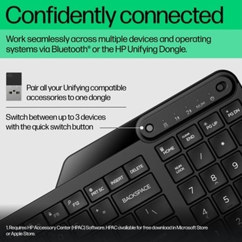 HP 475 dual-mode draadloos toetsenbord Draadloos Engels