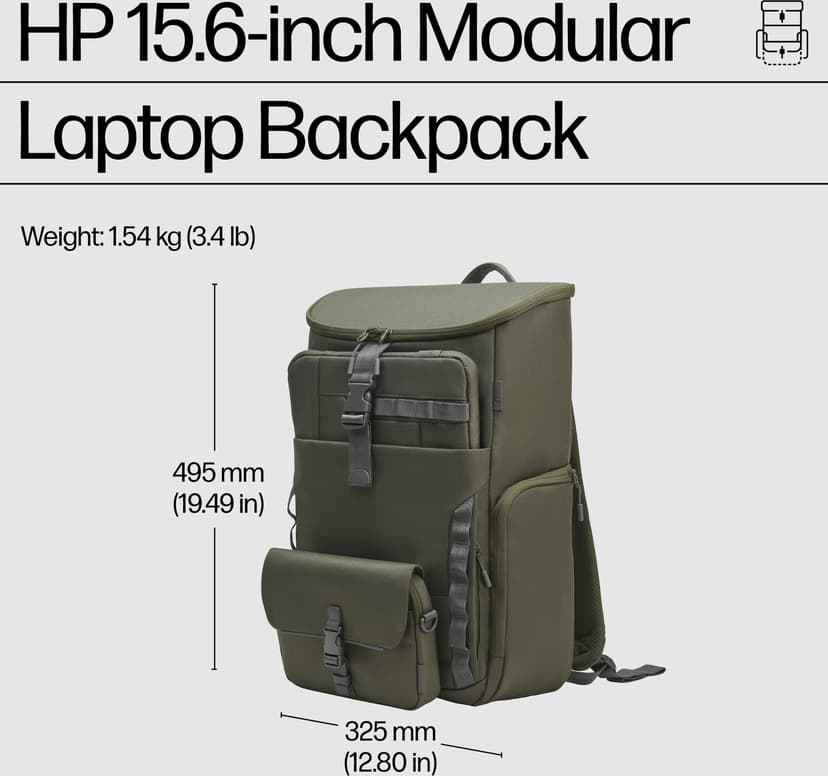 HP 15,6” kannettavan modulaarinen reppu 15.6" Polyesteri Harmaa, Vihreä