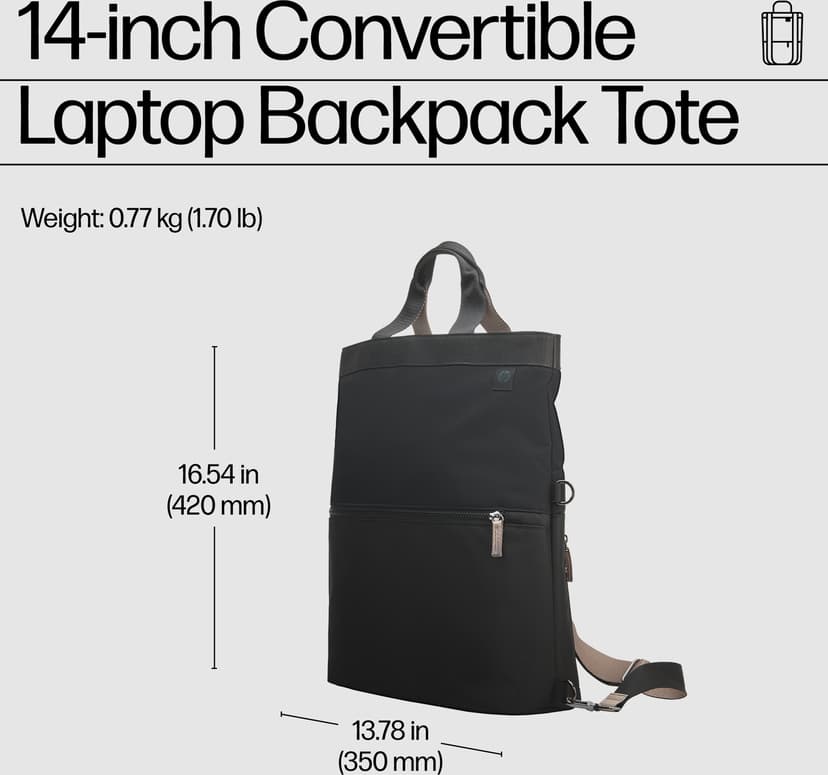 HP 14-tommers konverterbar ryggsekk for bærbar PC 14.1" Polyester Sort