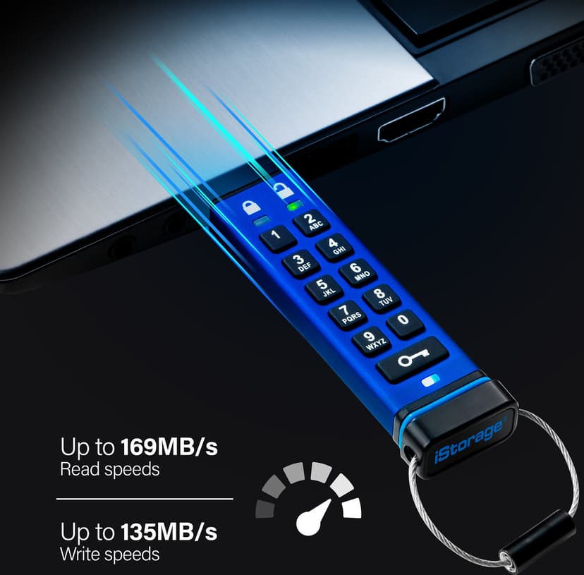 Istorage datAshur Pro USB3 256GB USB flash drive USB Type-A 3.2 Gen 1 (3.1 Gen 1) Blauw 256GB USB-A Blauw