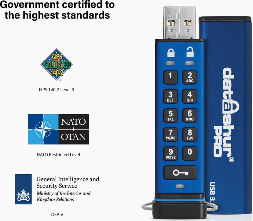 Istorage datAshur Pro USB3 256GB USB flash drive USB Type-A 3.2 Gen 1 (3.1 Gen 1) Blauw 256GB USB-A Blauw