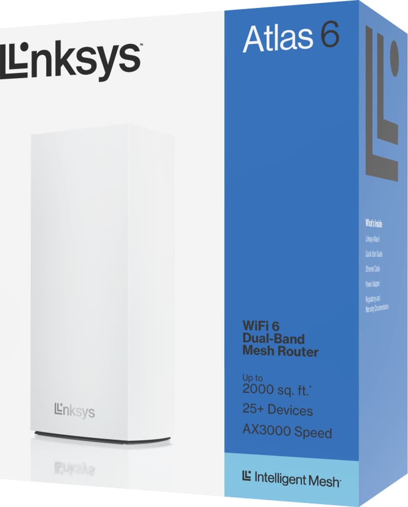 Linksys Atlas 6 Dual-band (2,4 GHz / 5 GHz) Wi-Fi 6 (802.11ax) Vit 3 Intern