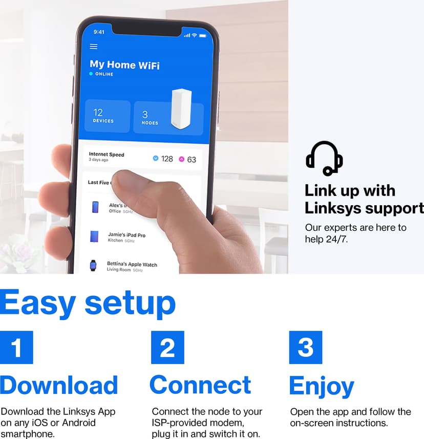Linksys Atlas 6 Dobbelbånd (2.4 GHz / 5 GHz) Wi-Fi 6 (802.11ax) Hvit 3 Innvendig lys