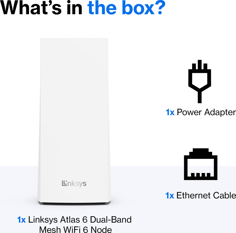 Linksys Atlas 6 Dobbelbånd (2.4 GHz / 5 GHz) Wi-Fi 6 (802.11ax) Hvit 3 Innvendig lys