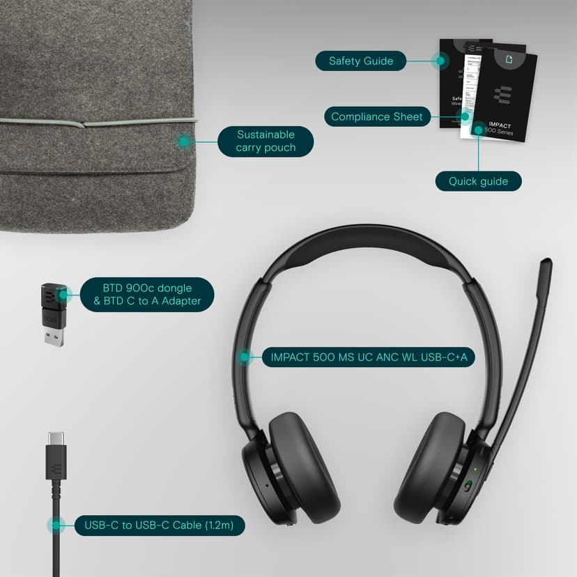 EPOS IMPACT 500 ANC Stereo USB-C Microsoft Teams Sort