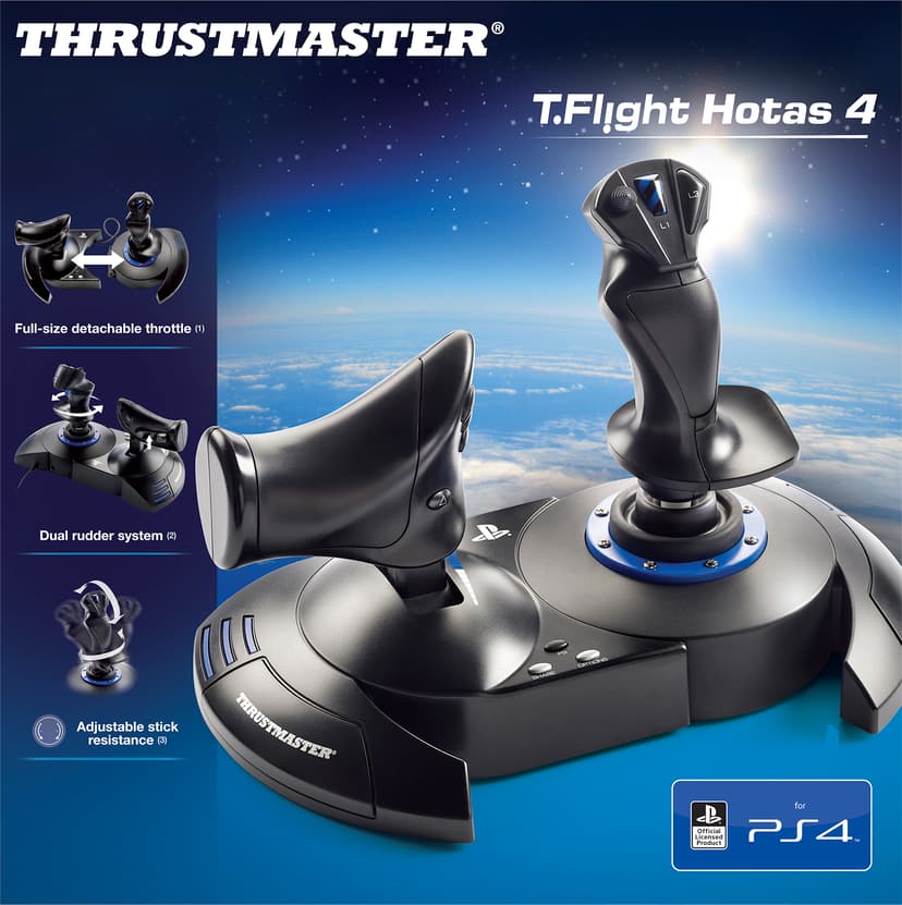 Thrustmaster T.Flight Hotas 4 Svart, Blå USB Joystick Digital PC, PlayStation 4, PlayStation 5 Blå, Svart