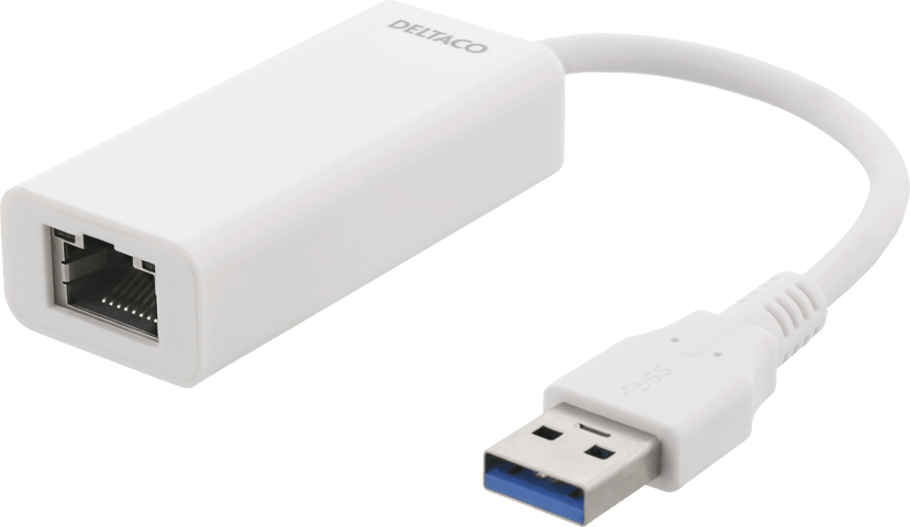 Deltaco USB 3.0 Gigabit -verkkosovitin ja sisäinen flash-muisti ajureita varten, valkoinen
