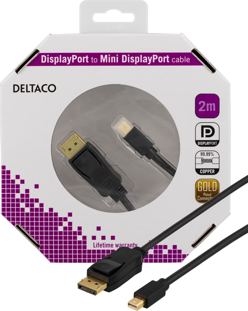 Deltaco Kaapeli DisplayPort - Mini DisplayPort, 2m, musta 2m DisplayPort Mini DisplayPort Musta