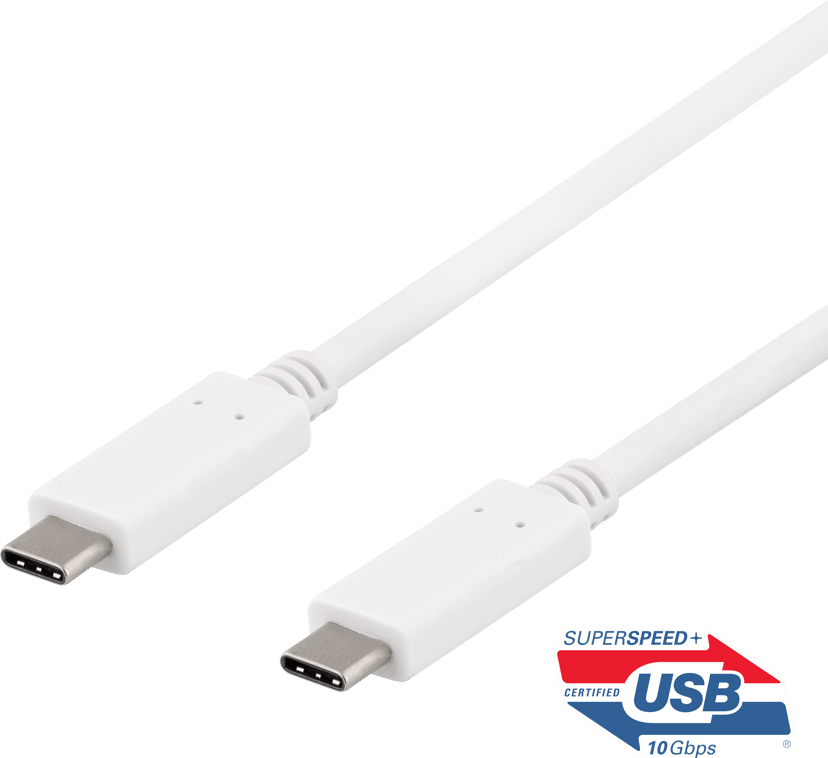Deltaco USBC-1407 USB-kabel USB 3.2 Gen 2 (3.1 Gen 2) 1 m Hvit 1m USB-C USB-C Hvit