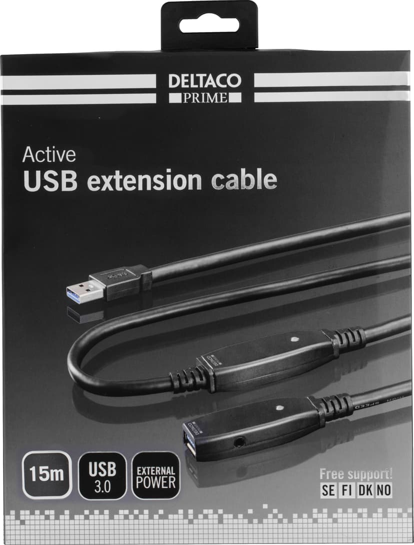Deltaco USB3-1008 15m USB-A USB-A Svart