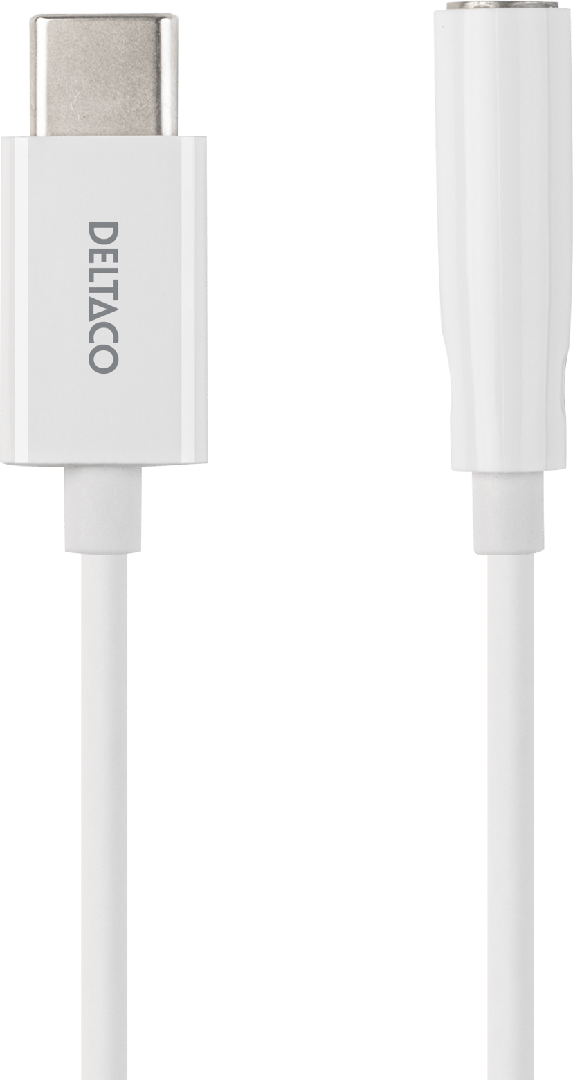 Deltaco Sovitin USB-C - 3,5mm, stereoääni, aktiivinen, 11cm, valkoinen