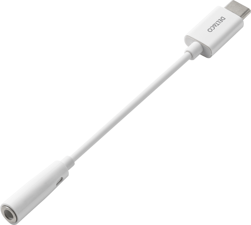Deltaco USB-C till 3,5 mm adapter, stereo, aktiv, 11 cm, vit