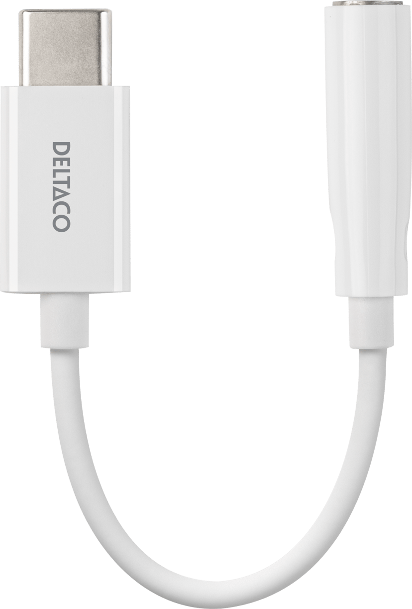 Deltaco Sovitin USB-C - 3,5mm, stereoääni, aktiivinen, 11cm, valkoinen
