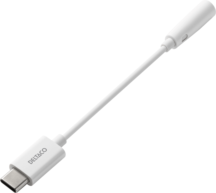 Deltaco Sovitin USB-C - 3,5mm, stereoääni, aktiivinen, 11cm, valkoinen