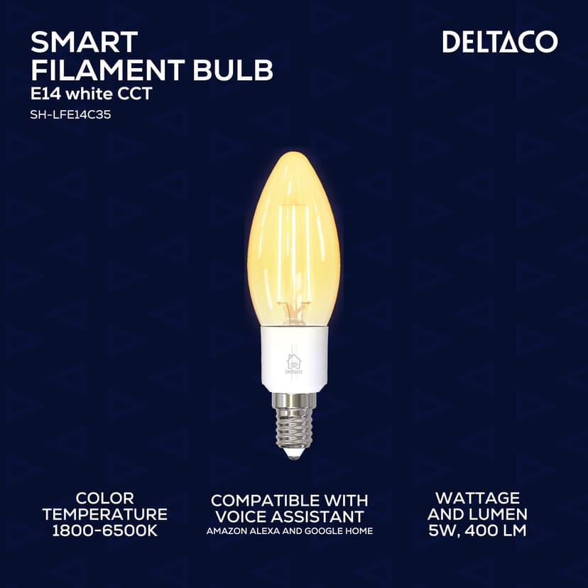 Deltaco SMART H LED filament lamp E14 WiFI 2.4GHz 4.5W 400lm Dim