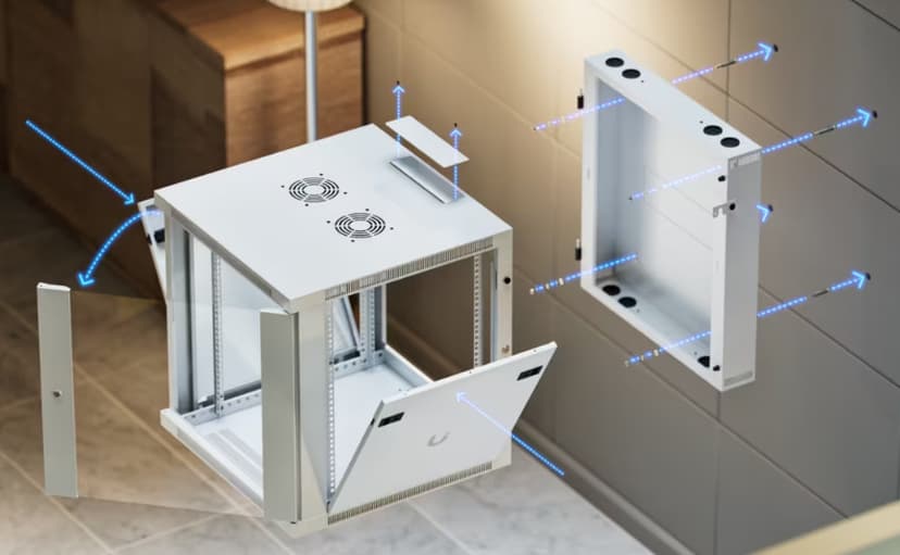 Ubiquiti 19" Rack Cabinet 12U 70cm med Glasdörr och svängbar bakdörr