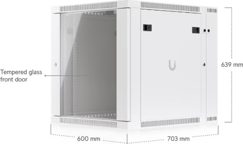 Ubiquiti 19" Rack Cabinet 12U 70cm med Glasdörr och svängbar bakdörr