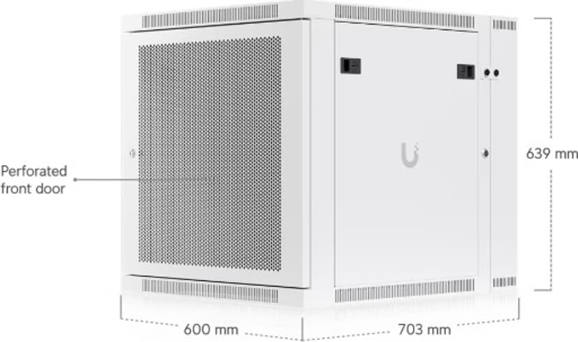 Ubiquiti 19" Rack Cabinet 12 U 70 cm Med Perforeret Frontdør Og Svingbar Bagdør
