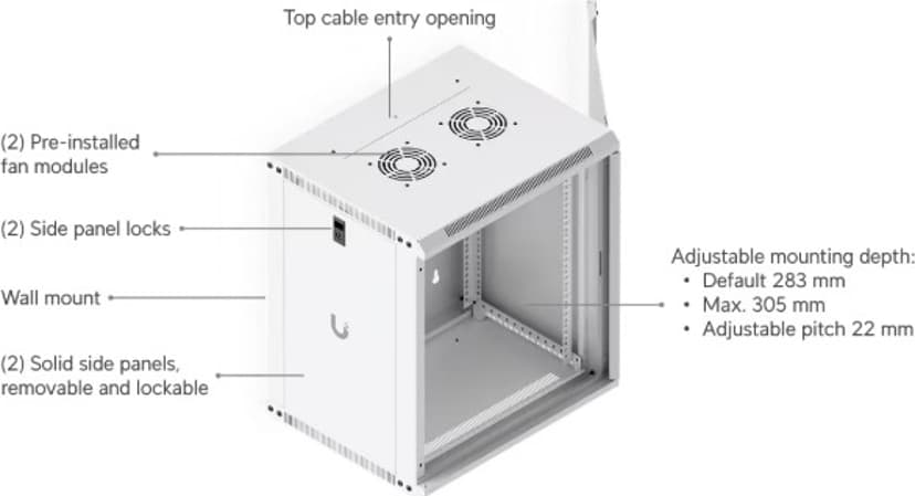 Ubiquiti 19" Rack Cabinet 12U 45cm med glasdörr