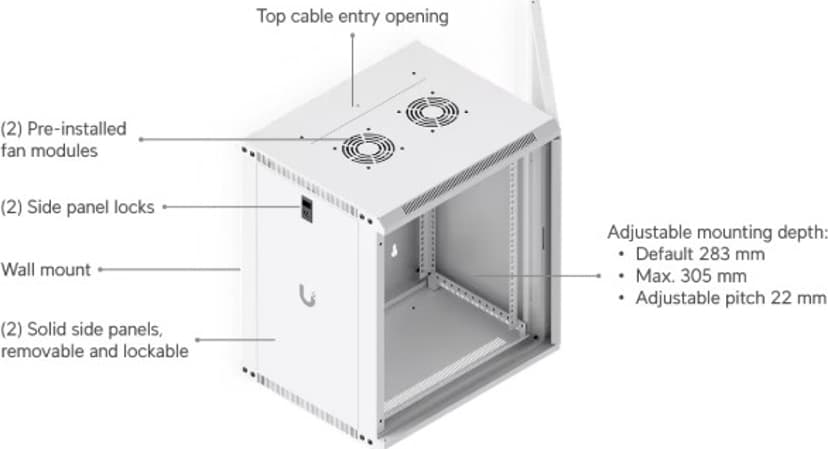 Ubiquiti 19" Rack Cabinet 12 U 45 cm Med Perforeret Dør